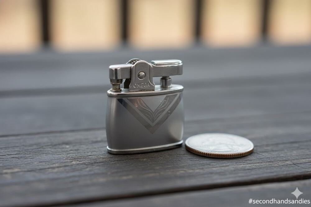 Vintage OMEGA Easy Style Collectible Mini Lighter Silver Chrome MCM Art Deco